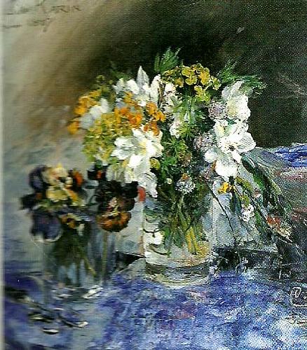 buketter i 2 glas blommor, Carl Larsson